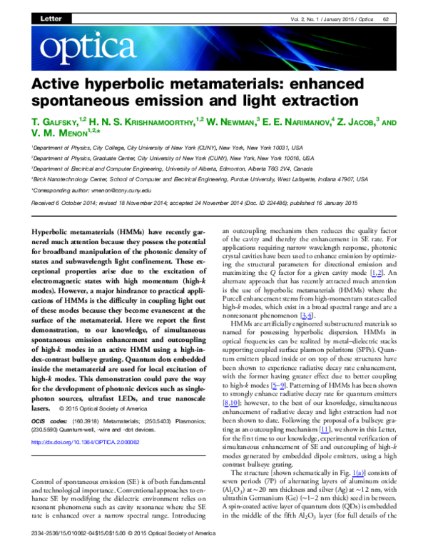 (PDF) Active hyperbolic metamaterials: enhanced spontaneous emission ...