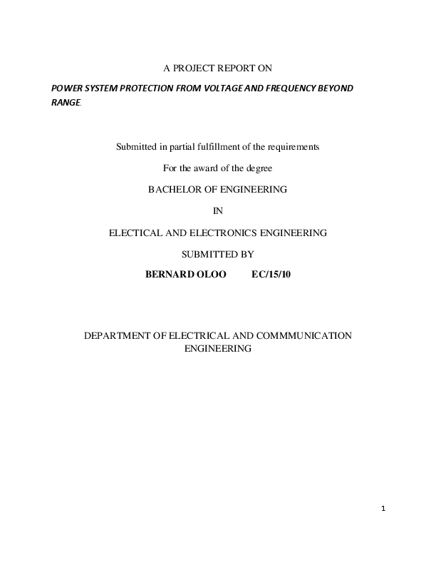 (PDF) Power System Protection from Out of range Voltage and Frequency Bernard Oloo Academia.edu