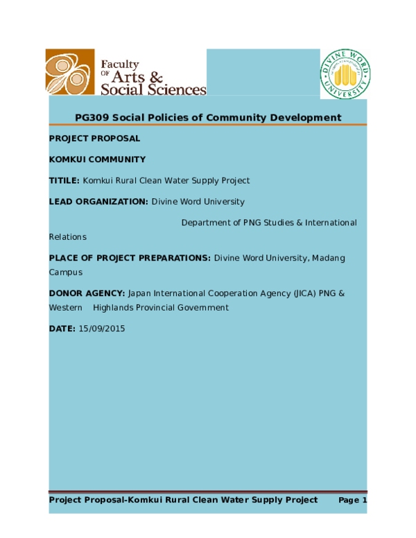(DOC) Komkui Rural Clean Water Supply Project Proposal Josiah Pup Academia.edu