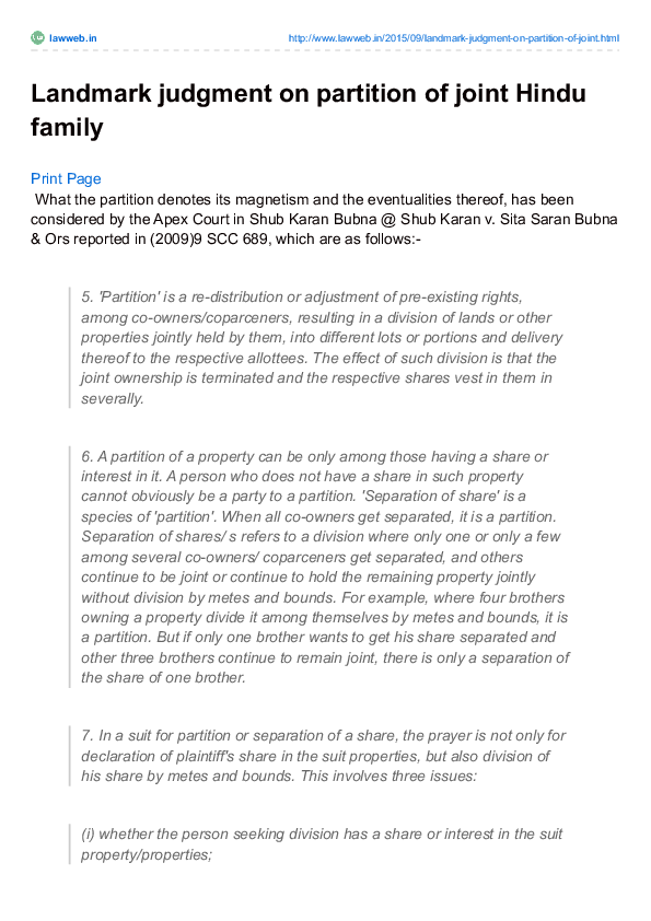 (PDF) Landmark judgment on partition of joint Hindu family lawyer