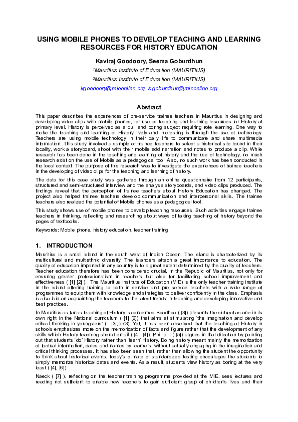 (PDF) USING MOBILE PHONES TO DEVELOP TEACHING AND LEARNING RESOURCES