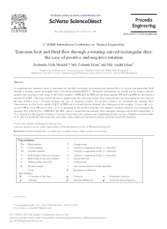 Transient heat and fluid flow through a rotating curved rectangular ...
