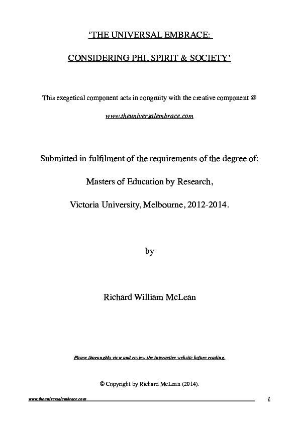 (PDF) The Universal Embrace; Considering Phi, Spirit & Society: Masters ...