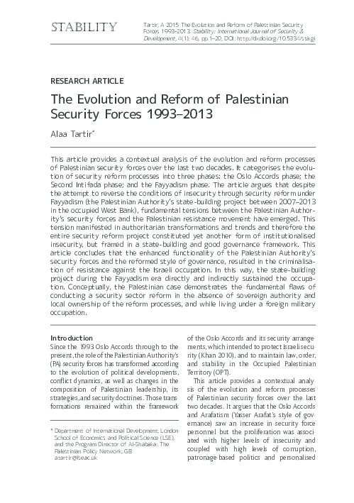 (PDF) The Evolution and Reform of Palestinian Security Forces 1993-2013