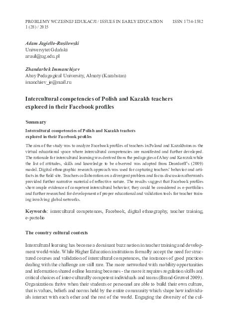 (PDF) Intercultural competencies of Polish and Kazakh teachers explored ...