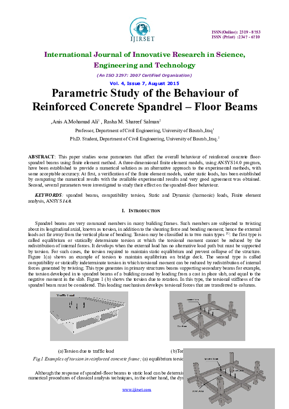 (DOC) Parametric Study of the Behaviour of Reinforced Concrete Spandrel ...