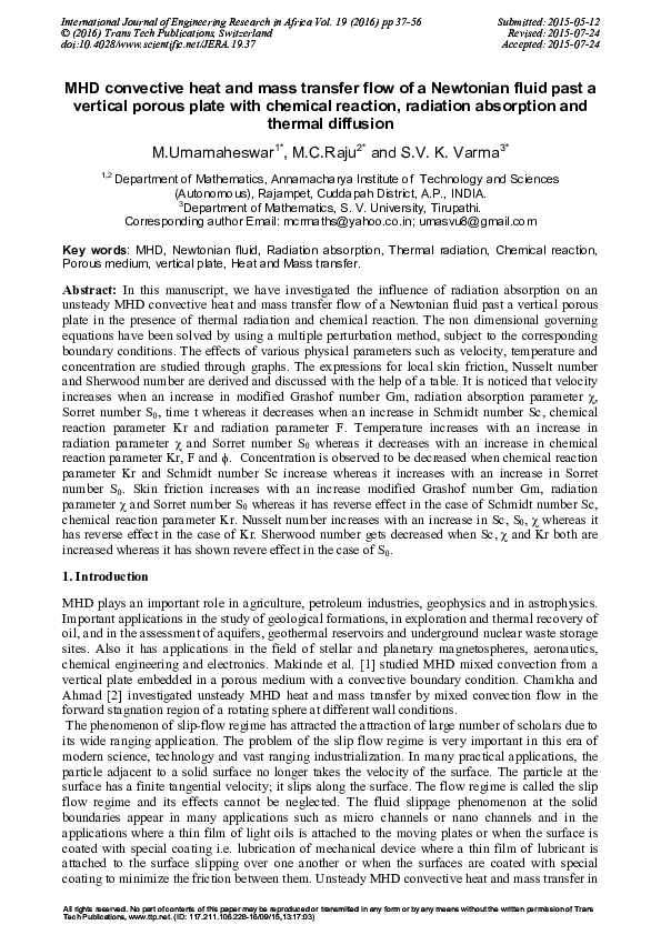 (PDF) MHD convective heat and mass transfer flow of a Newtonian fluid ...