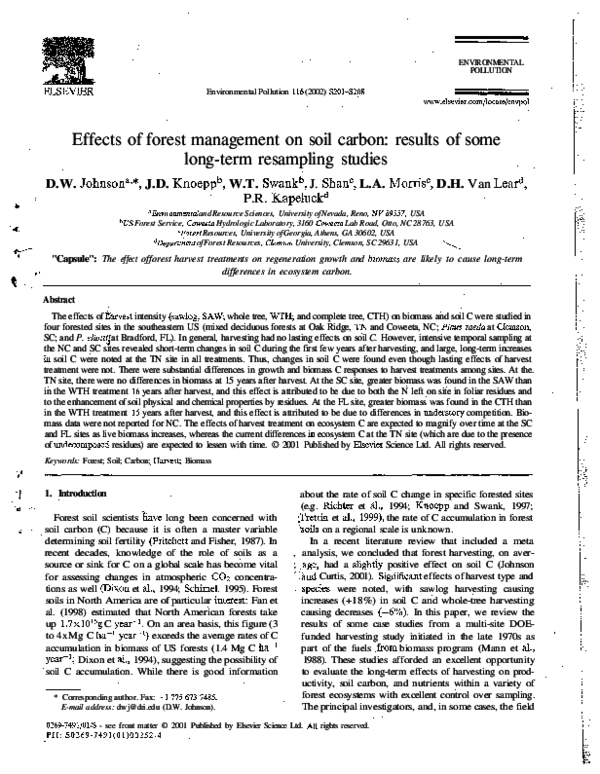 (PDF) Effects of forest management on soil carbon: results of some long ...
