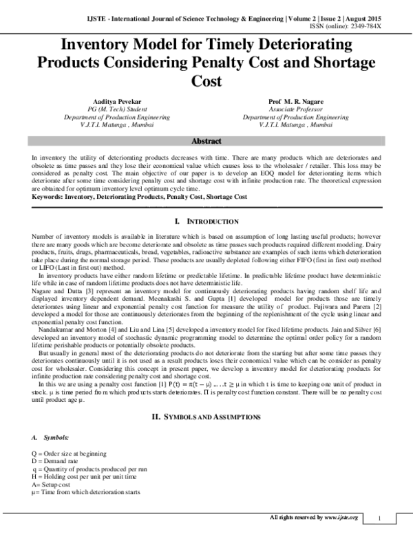 (PDF) Inventory Model for Timely Deteriorating Products Considering ...