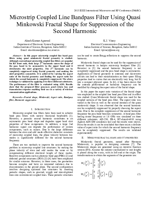 (PDF) Microstrip Coupled Line Bandpass Filter Using Quasi Minkowski ...