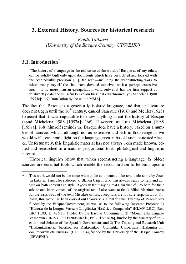 External history. Sources for historical research Koldo Ulibarri