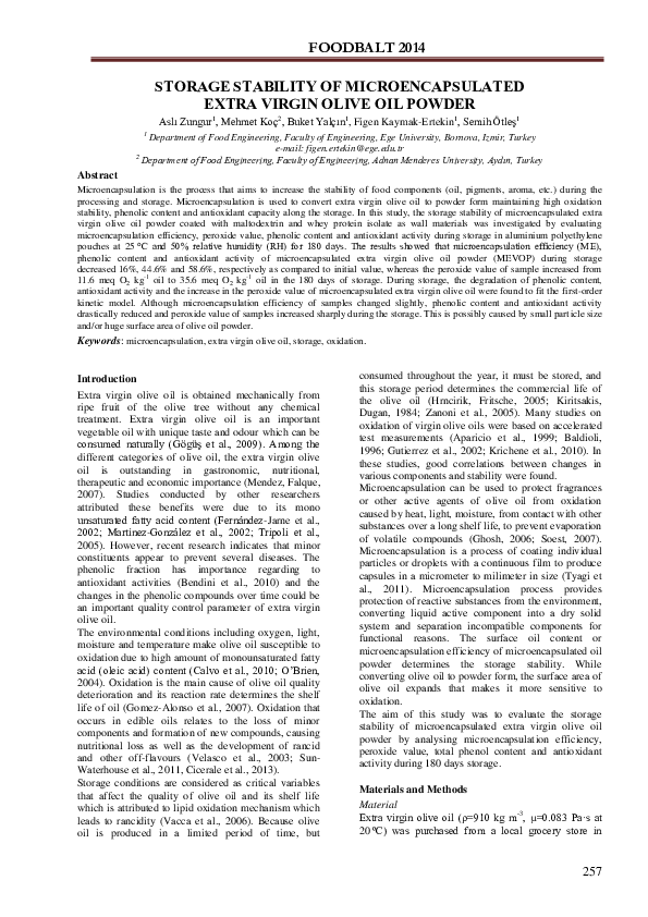 (PDF) STORAGE STABILITY OF MICROENCAPSULATED EXTRA VIRGIN OLIVE OIL POWDER