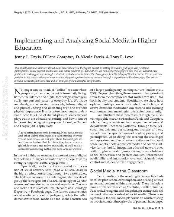 (PDF) Implementing and Analyzing Social Media in Higher Education
