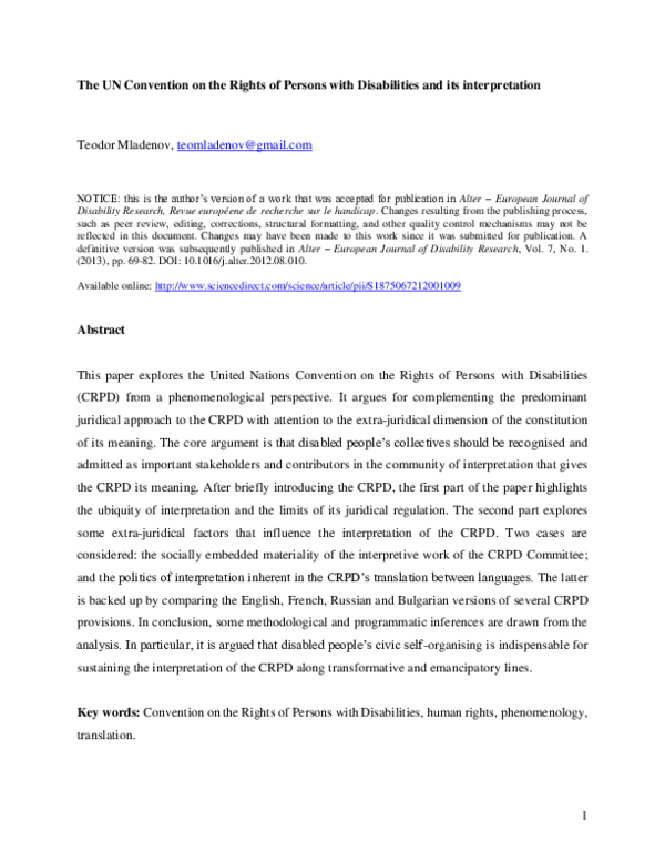 (PDF) The UN Convention on the rights of persons with disabilities and ...