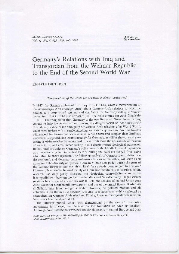 (PDF) Germany's Relations with Iraq and Transjordan from the Weimar ...