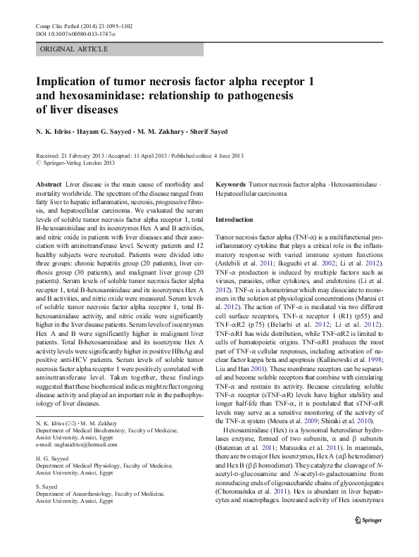 (PDF) Implication of tumor necrosis factor alpha receptor 1 and ...