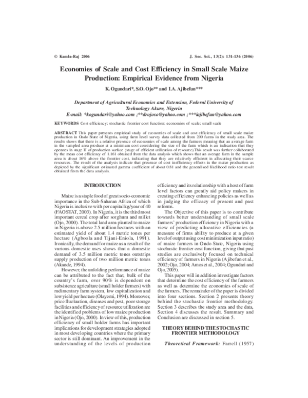 (PDF) Economies of Scale and Cost Efficiency in Small Scale Maize ...