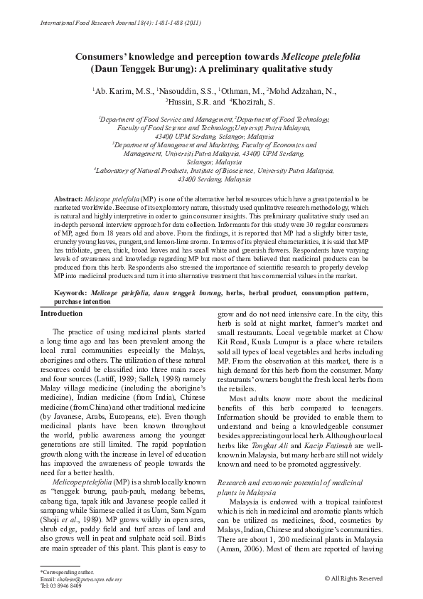 Pdf Consumers Knowledge And Perception Towards Melicope