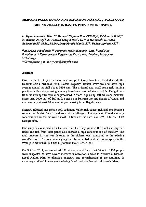 (PDF) MERCURY POLLUTION AND INTOXICATION IN A SMALL-SCALE GOLD MINING ...