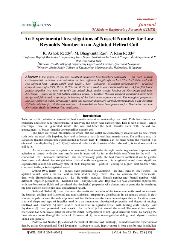 (PDF) An Experimental Investigations of Nusselt Number for Low Reynolds ...