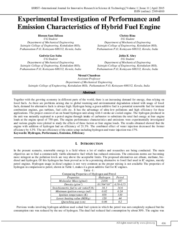 Pdf Experimental Investigation Of Performance And Emission