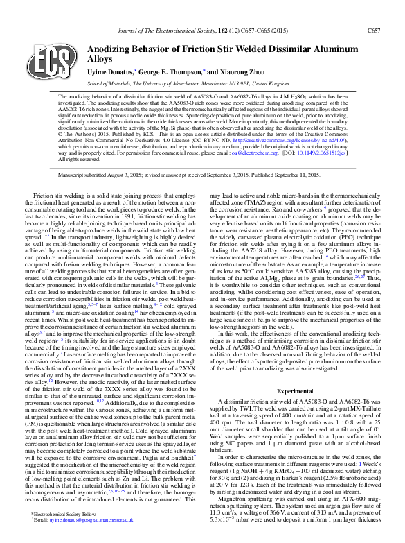 (PDF) Anodizing Behavior of Friction Stir Welded Dissimilar Aluminum Alloys