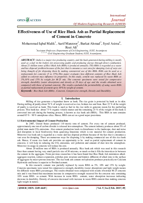 Partial Replacement Of Cement With Rice Husk Ash Journals - Rice Poin