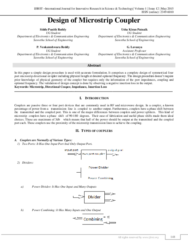 (PDF) Design of Microstrip Coupler IJIRST International Journal for