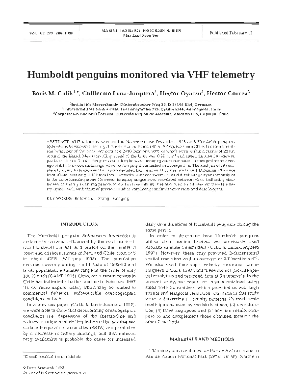 (PDF) Humboldt penguins monitored via VHF telemetry