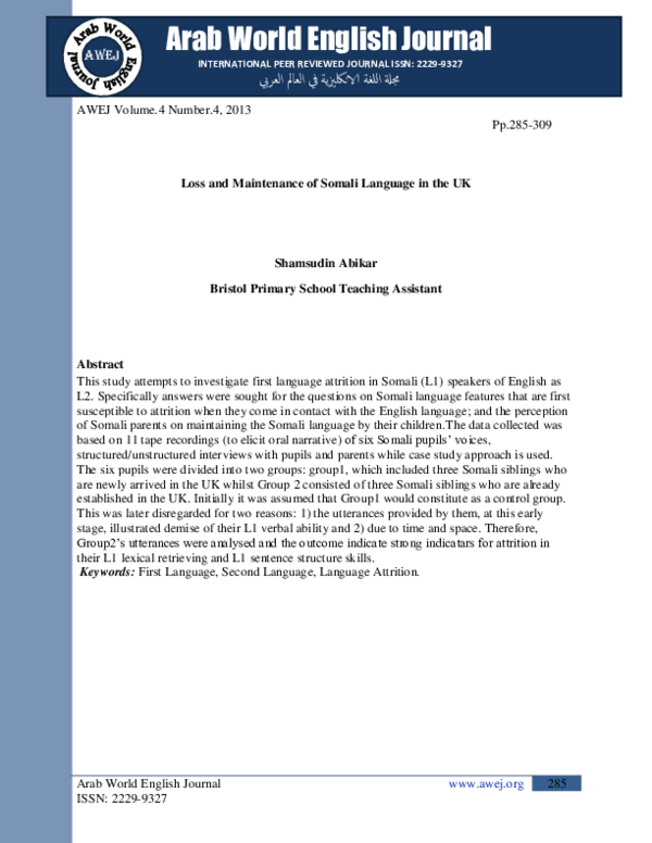  PDF Loss And Maintenance Of Somali Language In The UK Arab World 