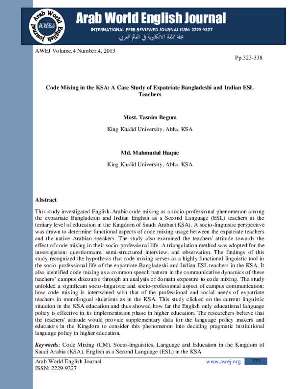 (PDF) Code Mixing in the KSA: A Case Study of Expatriate Bangladeshi ...