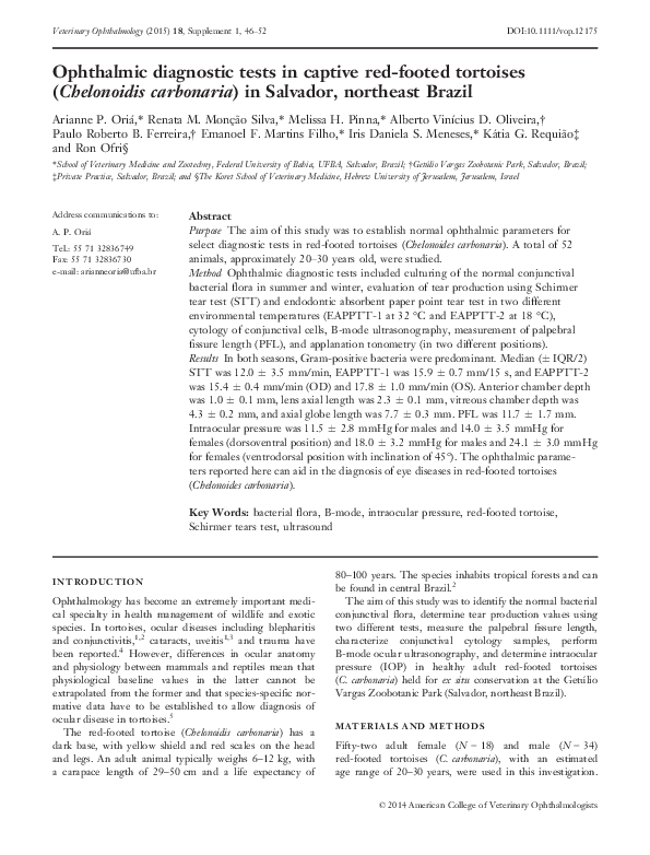 (PDF) Ophthalmic diagnostic tests in captive red-footed tortoises ...
