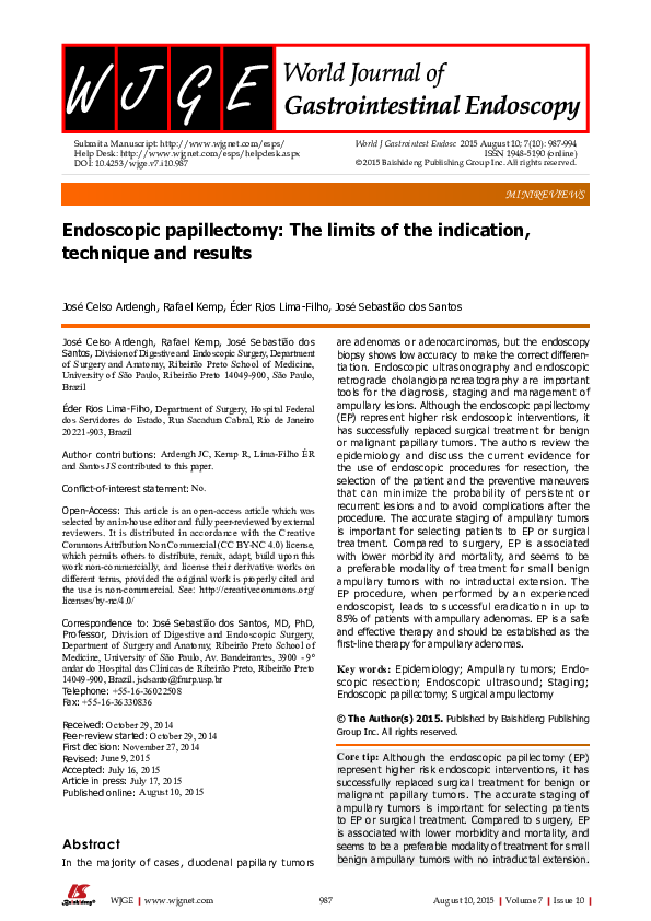 (PDF) Endoscopic papillectomy The limits of the indication, technique