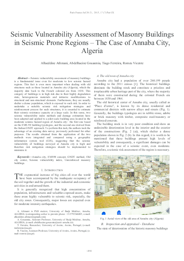 (PDF) Seismic Vulnerability Assessment of Masonry Buildings in Seismic ...