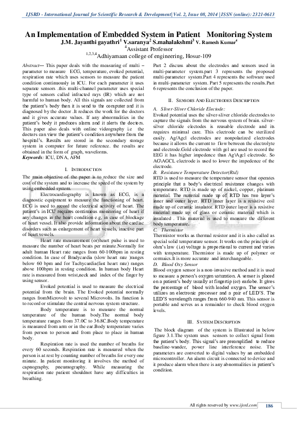 (PDF) An Implementation of Embedded System in Patient Monitoring System