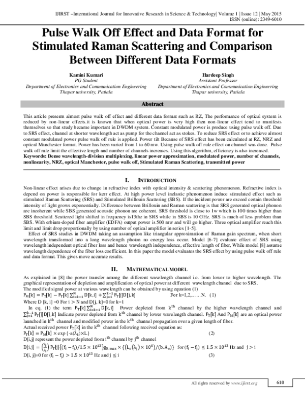 (PDF) Pulse Walk off Effect and Data Format for Stimulated Raman ...