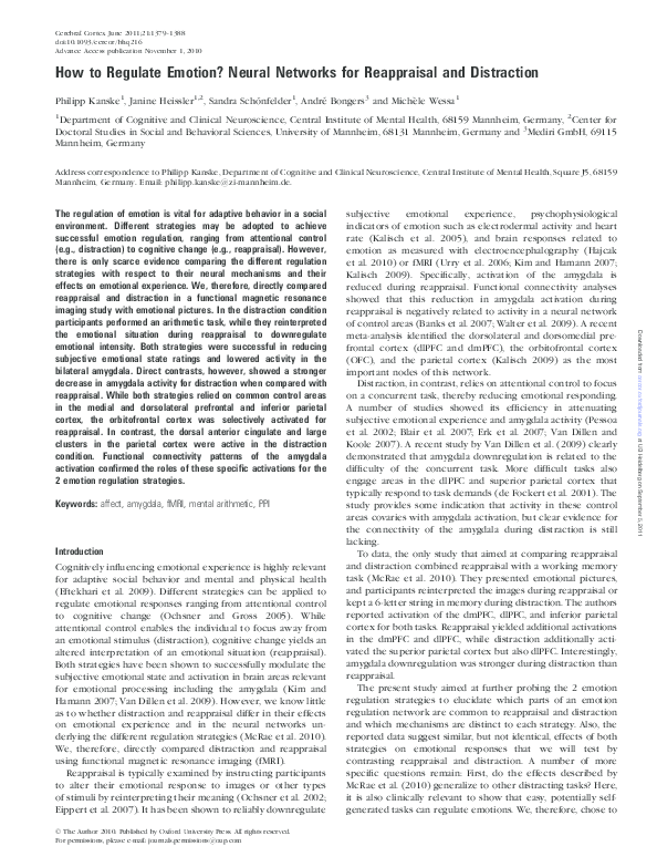 How to Regulate Emotion? Neural Networks for Reappraisal and Distraction