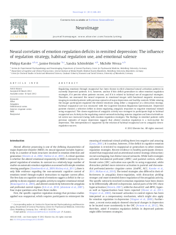 Neural correlates of emotion regulation deficits in remitted depression ...