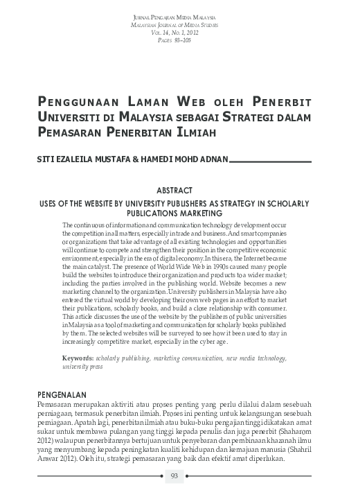 Pdf Penggunaan Laman Web Oleh Penerbit Universiti Di Malaysia Sebagai Strategi Dalam Pemasaran Penerbitan Ilmiah Hamedi Bin Mohd Adnan Academia Edu