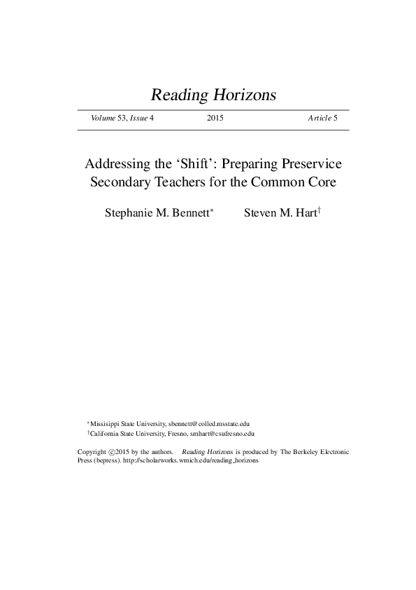 (PDF) Reading Horizons Addressing the 'Shift' Preparing Preservice