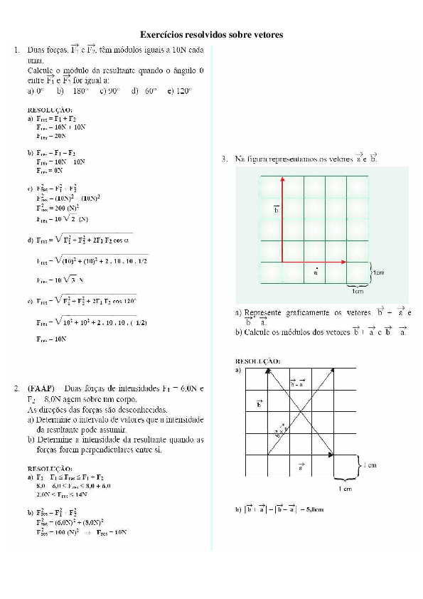 (PDF) Exercícios resolvidos sobre vetores