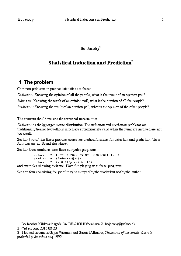 (PDF) Statistical induction and prediction | Bo Jacoby - Academia.edu