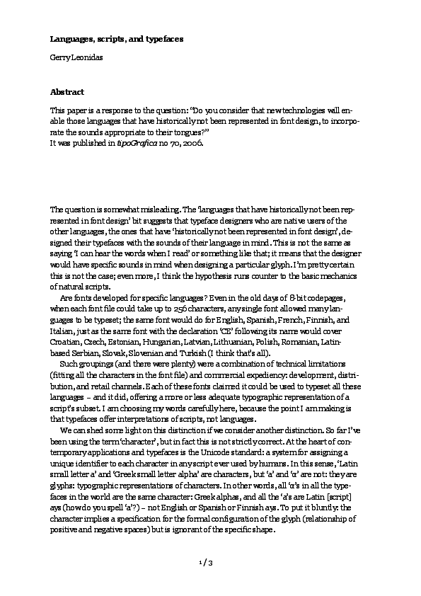 (PDF) Languages, scripts, and typefaces