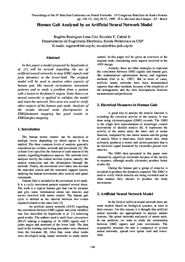 (PDF) Human Gait Analysed by an Artificial Neural Network Model
