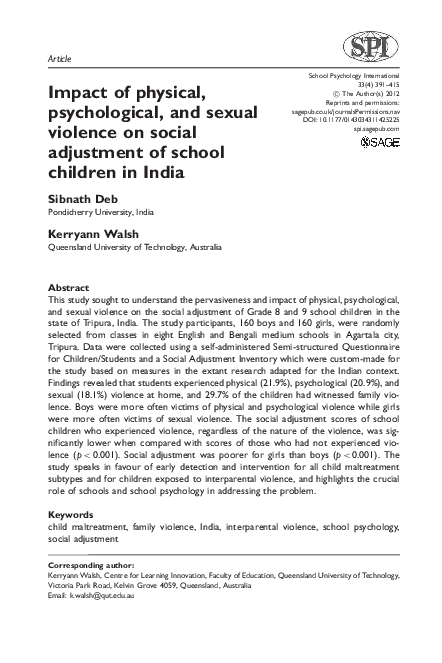 (PDF) Impact of physical, psychological, and sexual violence on social ...