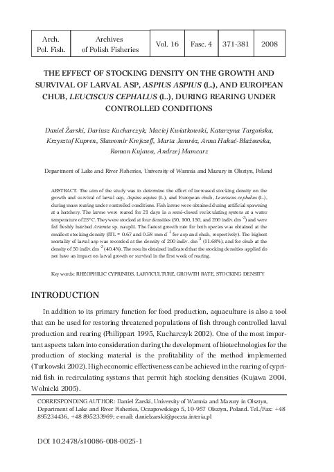 (PDF) THE EFFECT OF STOCKING DENSITY ON THE GROWTH AND SURVIVAL OF ...