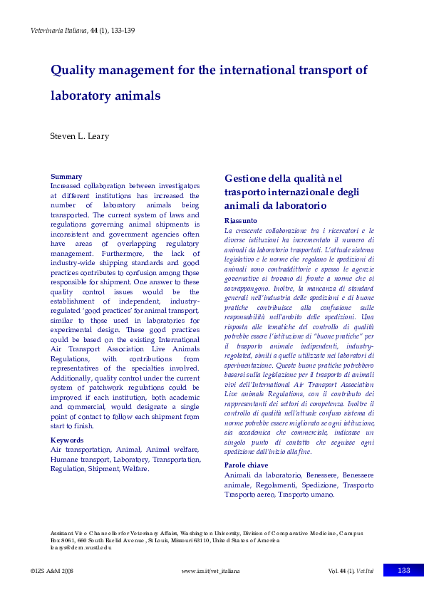 (PDF) Quality management for the international transport of laboratory ...
