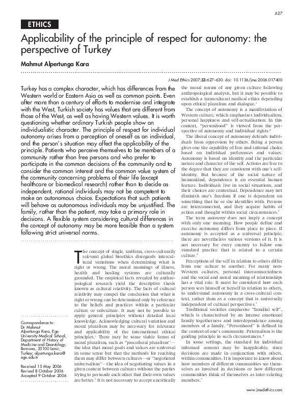  pdf applicability of the principle of respect for autonomy the