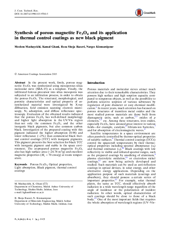 (PDF) Synthesis of porous magnetite Fe3O4 and its application in ...
