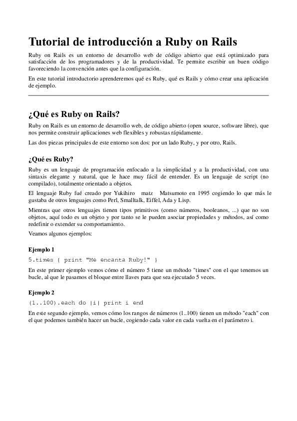 (PDF) Tutorial de introducción a Ruby on Rails